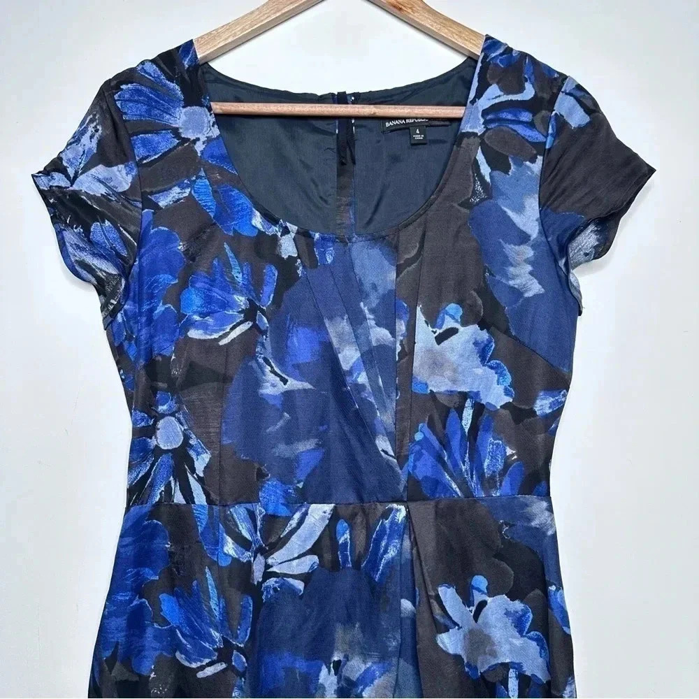 Banana Republic Mad Men Collection Blue Begonia Dress Size 4 - Picture 5 of 16